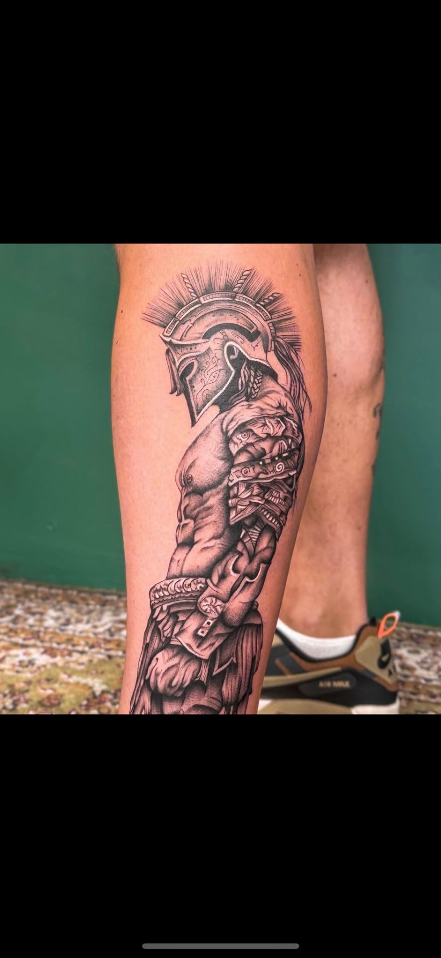 Spartan warrior leg tattoo