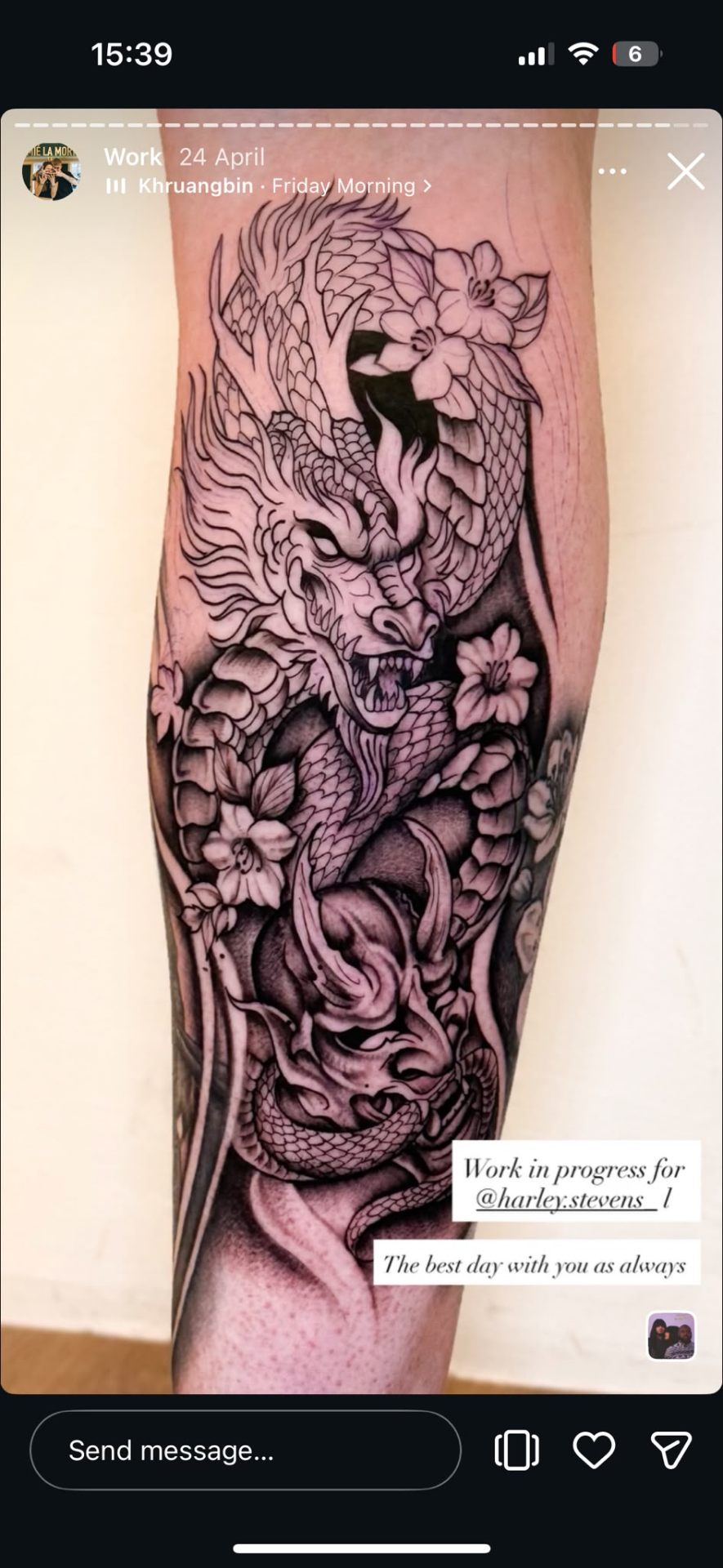 Dragon and cherry blossom sleeve tattoo